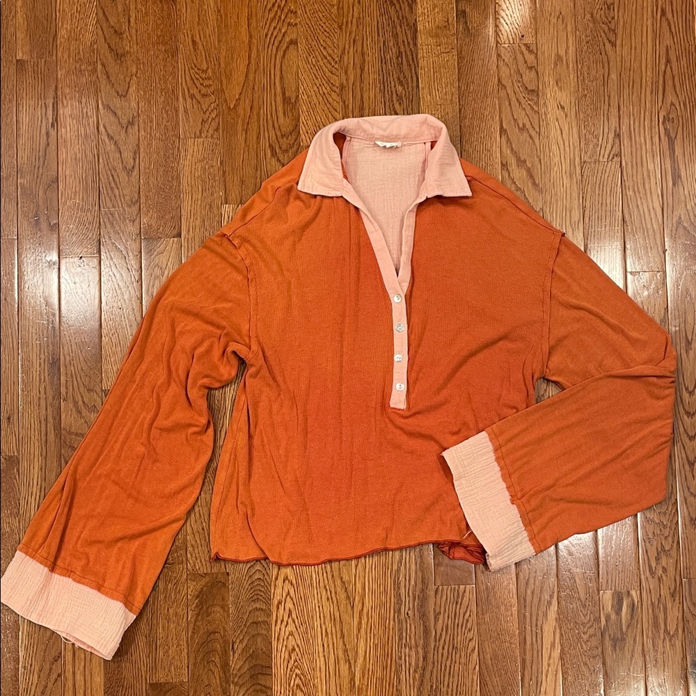 POL Peach Textured Fabric Long Sleeve size S